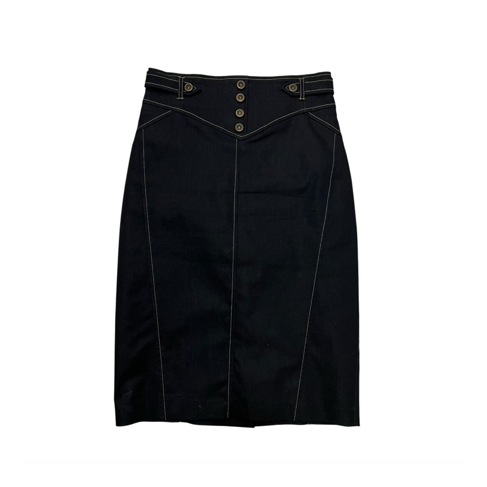 Vintage Black Chambray Pencil‎ Skirt Knee-Length
